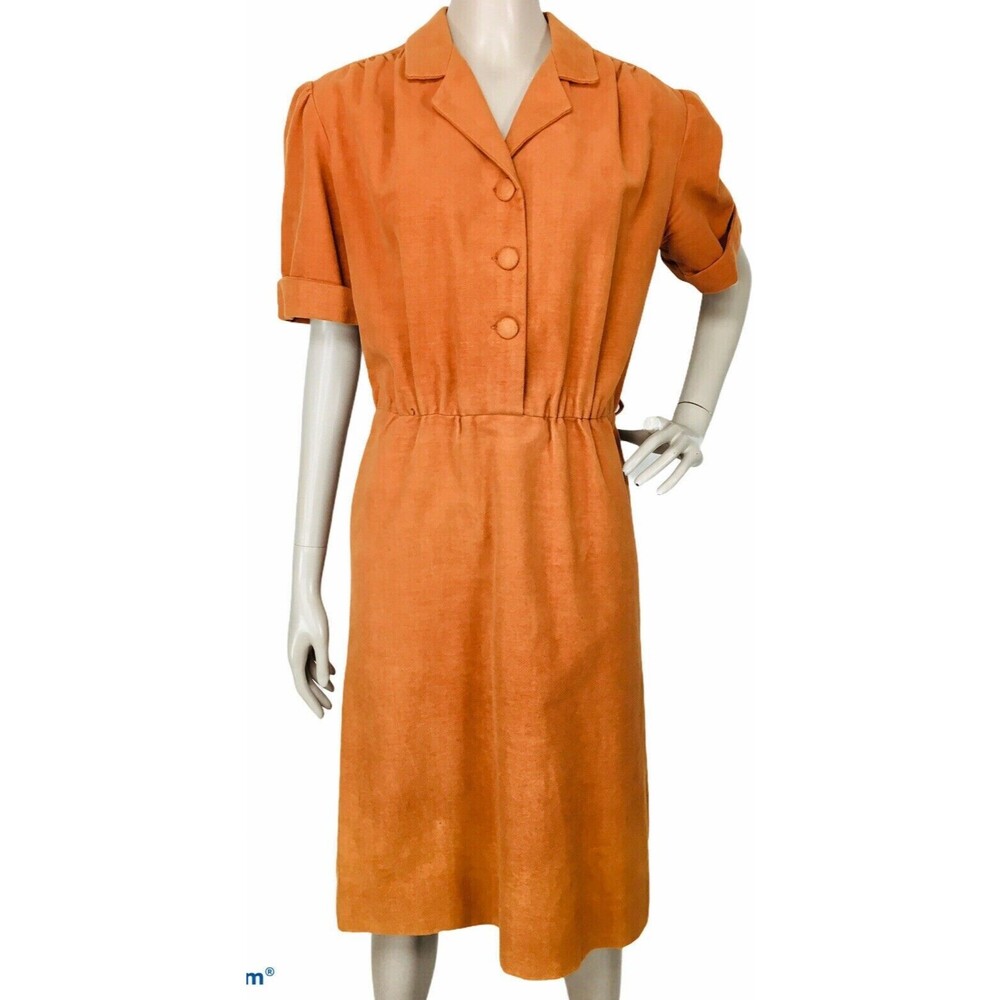 Vintage 60s MCM MOD Boho Western Cowgirl Orange Faux Suede Sheath Dress Size M/L
